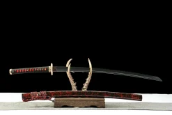 Alternative view of Purgatory Vein - Katana Forjada a Mao em Aco Damasco