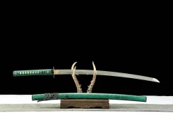Alternative view of Teal Wave - Katana Forjada a Mao em Aco Damasco