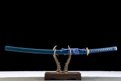 Deep Sea Gold - Katana Forjada a Mao em Aco Damasco temperado argila